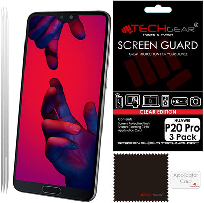 [3 Pack] TECHGEAR Screen Protectors for Huawei P20 Pro - Clear Lcd Screen Protector Compatible with Huawei P20 Pro