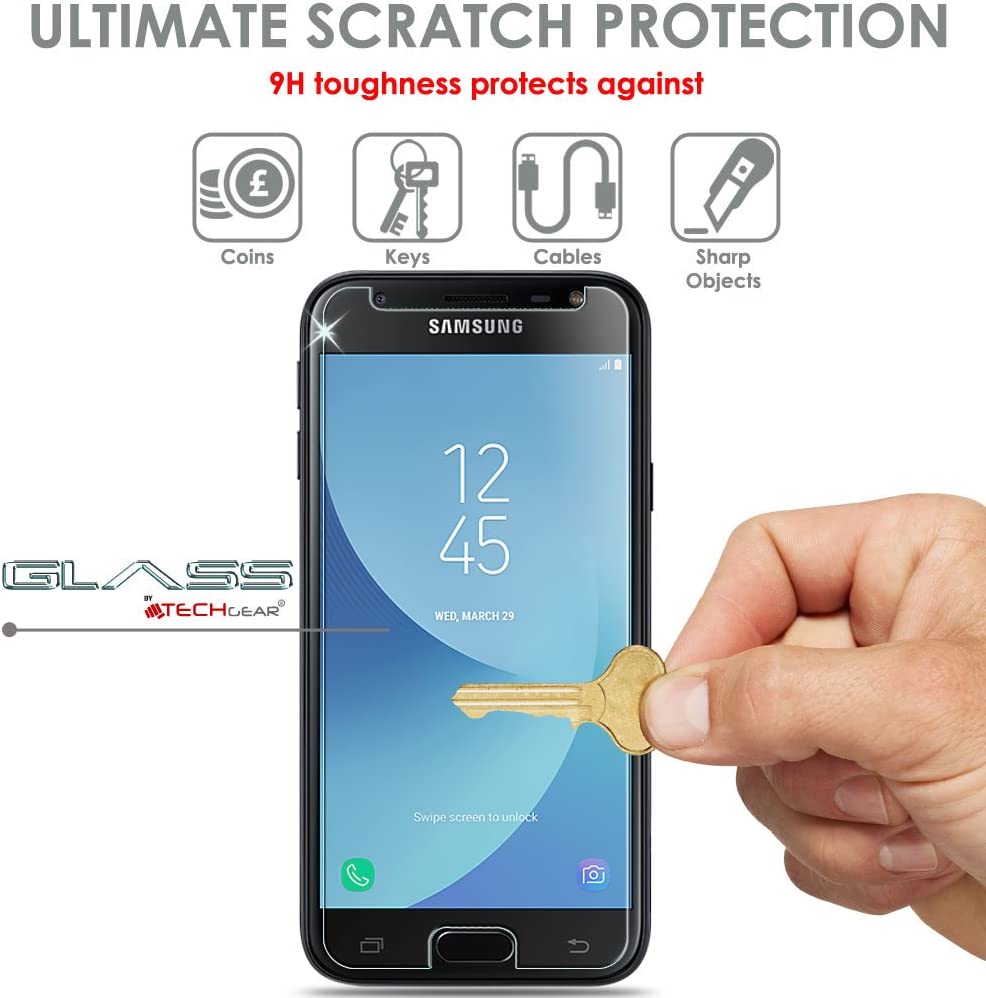 [2 Pack] TECHGEAR GLASS Edition for Galaxy J3 2017 (SM-J330 Series) - Genuine Tempered Glass Screen Protector s Compatible with Samsung Galaxy J3 2017