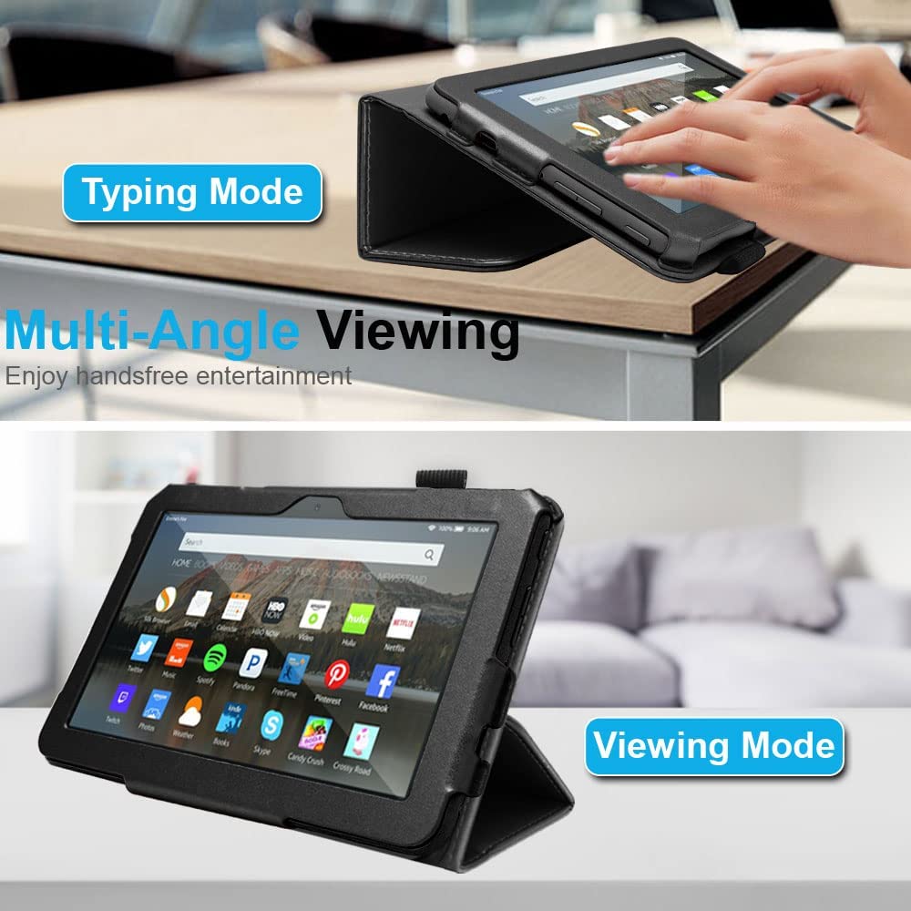 [Folio Case] Smart Cover Stand with Auto Sleep/Wake & Hand Strap For New Amazon Fire 7" (12th Generation / 2022)