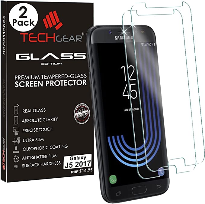 [2 Pack] TECHGEAR GLASS Edition for Galaxy J5 2017 (SM-J530 Series) - Genuine Tempered Glass Screen Protector