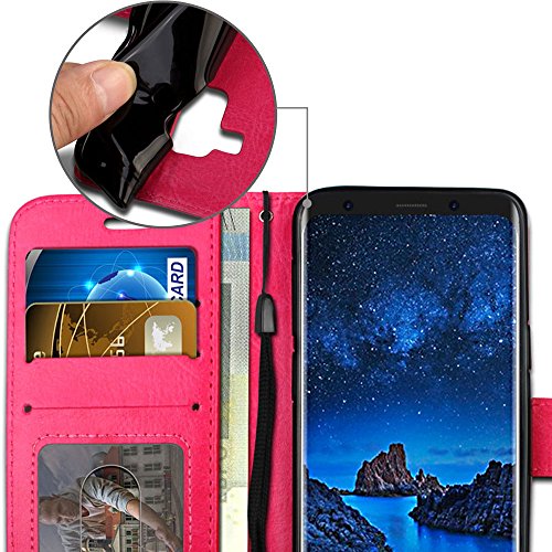 [Wallet Case] Protective Cover with Cash & Card Holder, Stand and Wrist Strap For Samsung Galaxy S9 Plus