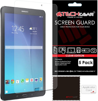 [Pack of 5] TECHGEAR Screen Protectors for Samsung Galaxy E 9.6 Inch - Clear Screen Protectors With Cleaning Cloth + Card (SM-T560, T561, T565)