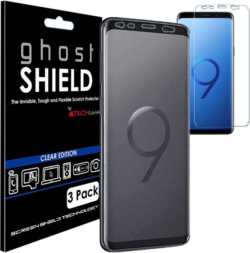 [3 Pack] TECHGEAR Screen Protectors to fit Samsung Galaxy S9 Plus [ghostSHIELD Edition] Screen Protector with Full Screen Coverage inc Curved Screen