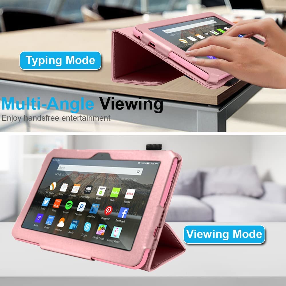 [Folio Case] Smart Cover Stand with Auto Sleep/Wake & Hand Strap For New Amazon Fire 7" (12th Generation / 2022)