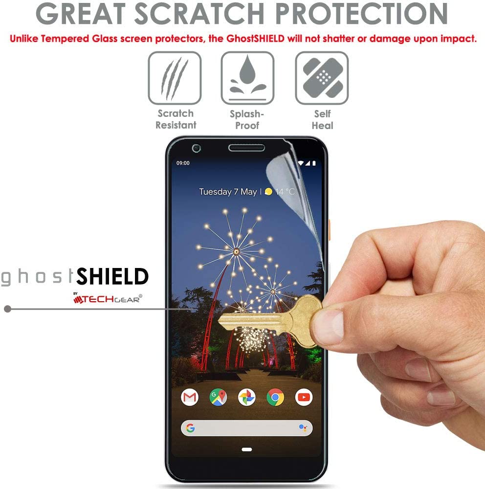 TECHGEAR Screen Protector fits Google Pixel 3a [ghostSHIELD Edition] Reinforced TPU film Screen Protector [FULL Screen Coverage] Curved Screen Area