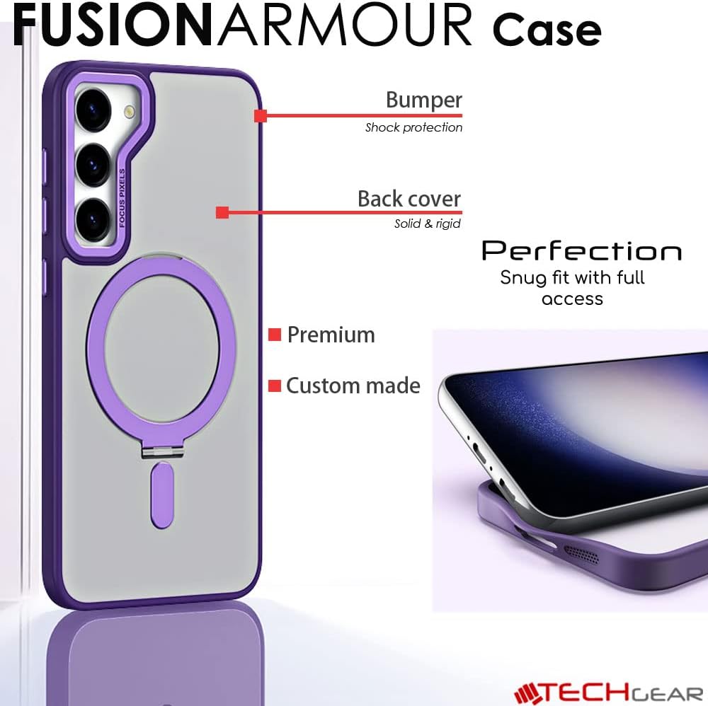[Fusion Armour Ring] Premium Tough Protective Magnetic Ring Kickstand Case, Wireless Charging Cover for Samsung Galaxy S23 Plus