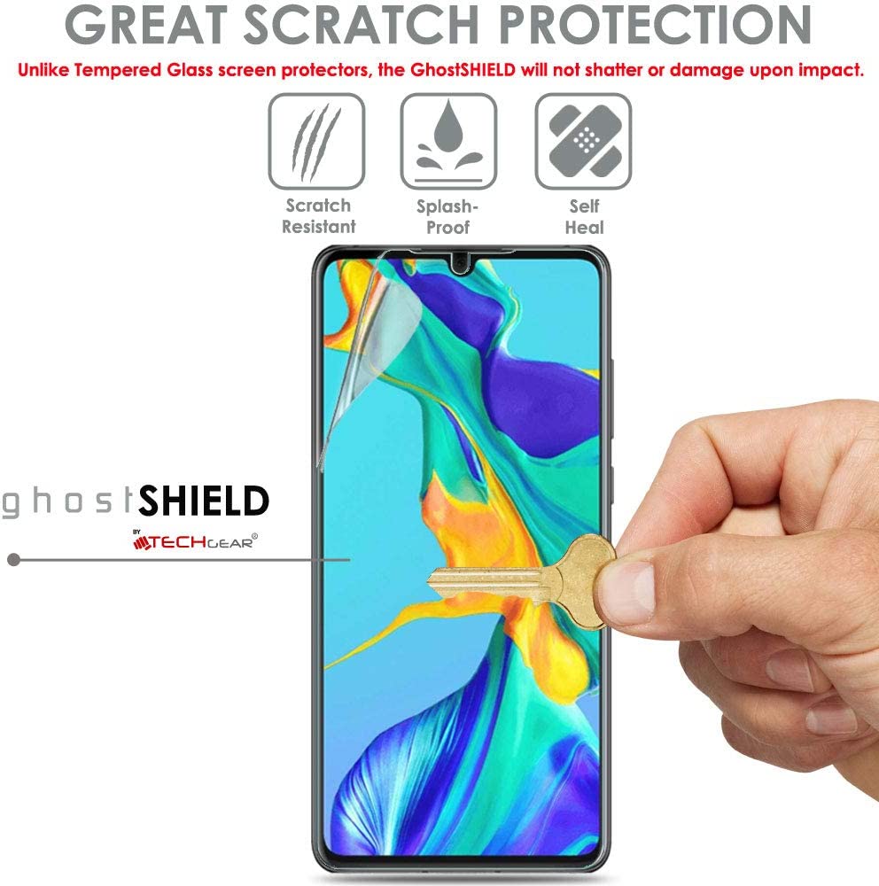 TECHGEAR Screen Protector fits Huawei P30 [ghostSHIELD Edition] Reinforced TPU film Screen Protector with FULL Screen Coverage inc