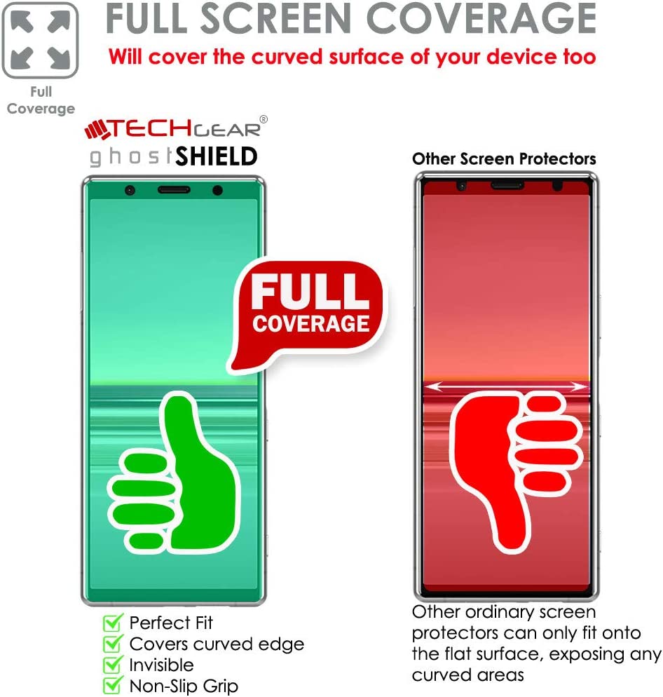 TECHGEAR Screen Protector fits Sony Xperia 5 [ghostSHIELD Edition] Reinforced TPU film Screen Protector with FULL Screen Coverage inc