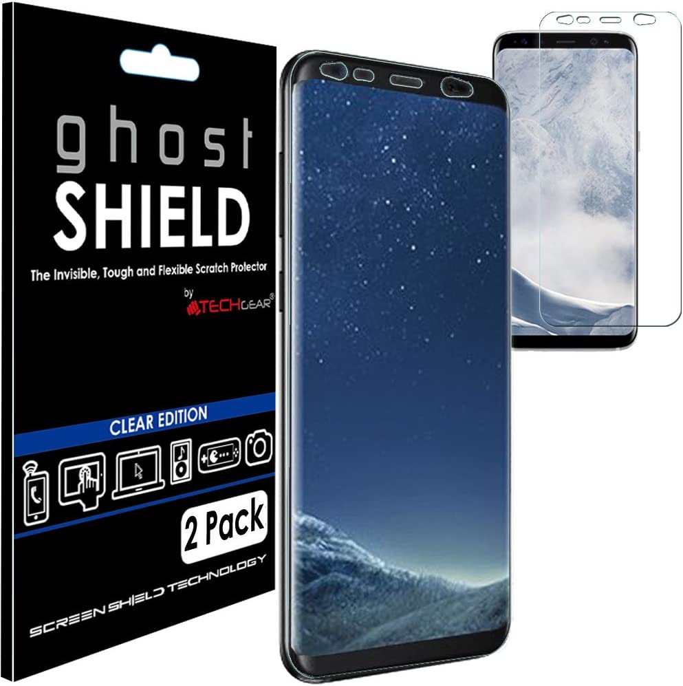 [2 Pack] TECHGEAR Screen Protectors to fit Samsung Galaxy S8, S9 [ghostSHIELD Edition] Screen Protector with Full Screen Coverage inc Curved Screen
