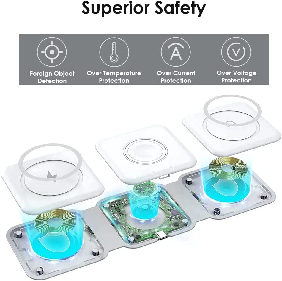 3 in 1 Wireless Charger Pad Station, Fast Magnetic Charger Stand