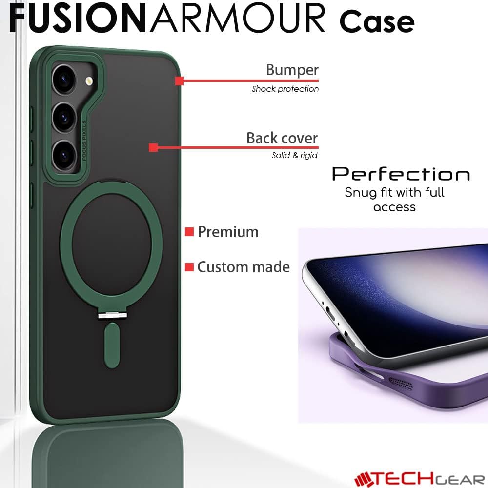 [Fusion Armour Ring] Premium Tough Protective Magnetic Ring Kickstand Case, Wireless Charging Cover for Samsung Galaxy S23 Plus