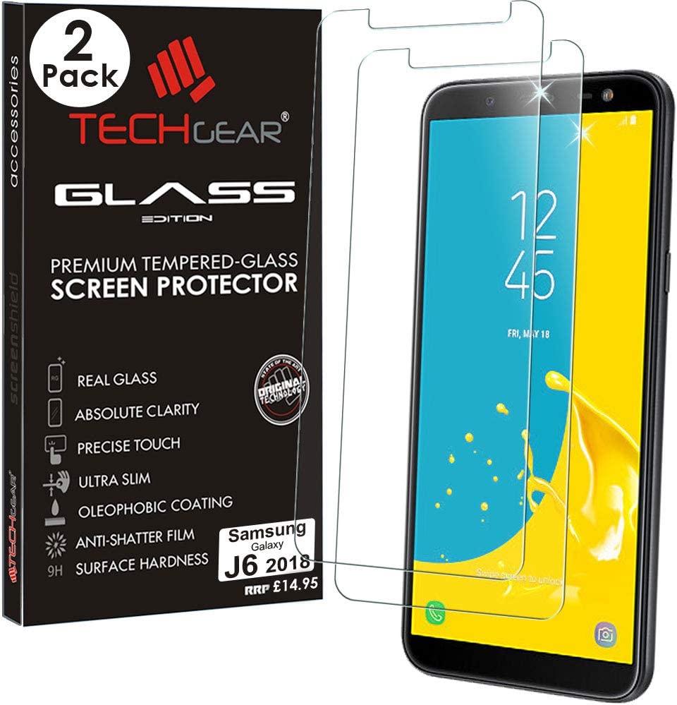 [2 Pack] TECHGEAR GLASS Edition for Galaxy J6 (SM-J600 Series) - Genuine Tempered Glass Screen Protectors s Compatible with Samsung Galaxy J6 2018