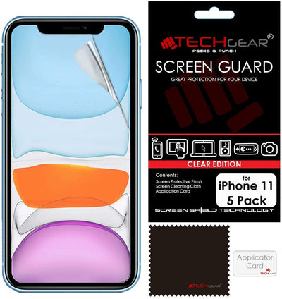 [Pack of 5] TECHGEAR® Screen Protectors for iPhone 11 - CLEAR Screen Protector with Cleaning Cloth & Application Card Compatible with Apple iPhone 12