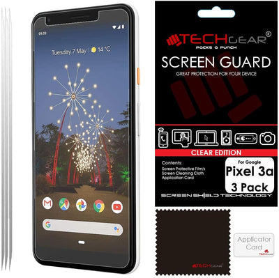 [3 Pack] TECHGEAR Screen Protectors Compatible with Google Pixel 3a, CLEAR LCD Screen Protectors Cover Guards