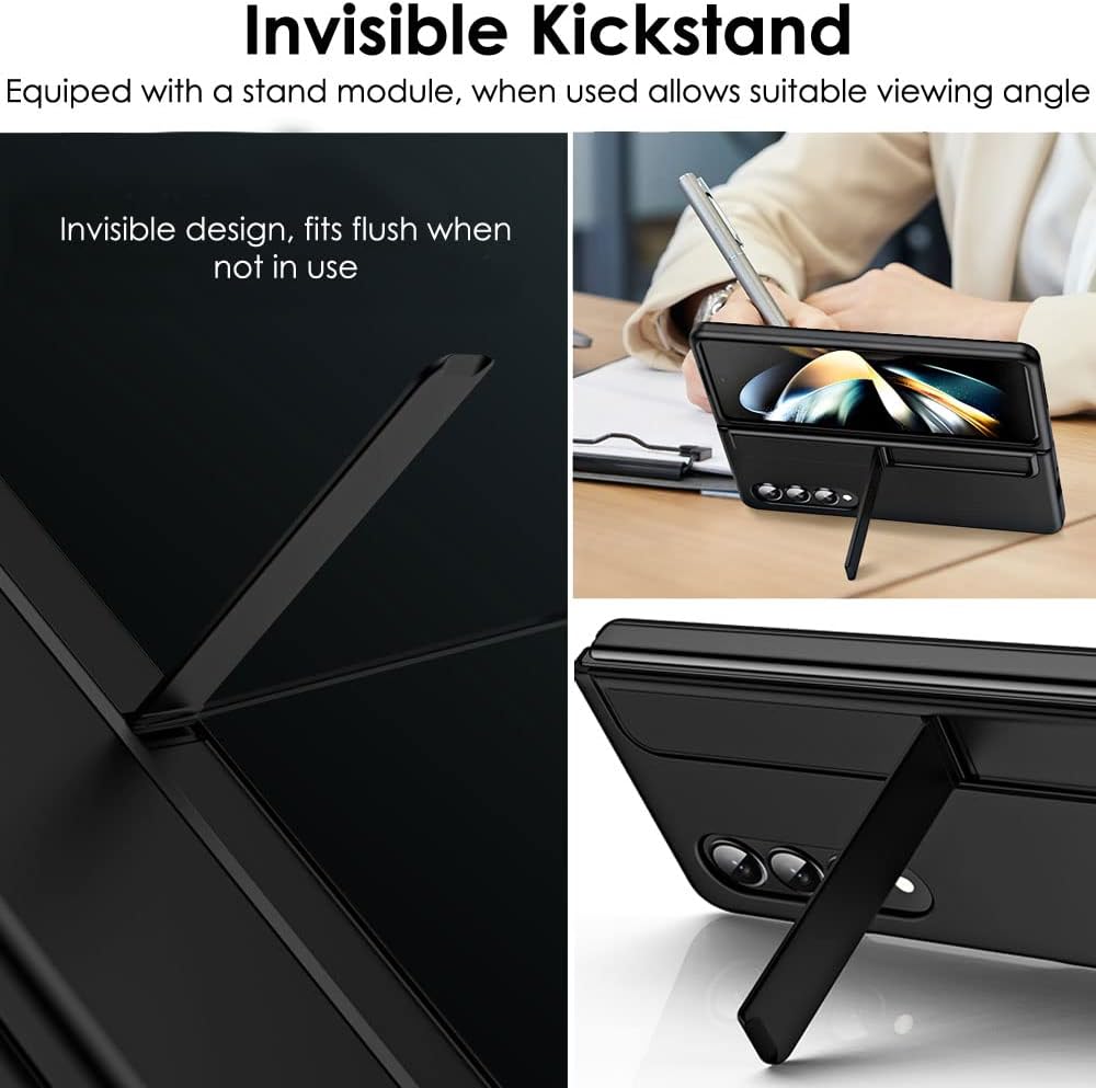 Samsung Galaxy Z Fold 4 Phone Case, [Interchangeable S-Pen Holder / Kickstand] [Front Screen Frame] Ultra-thin Hard PC Bumper Full Protective Cover