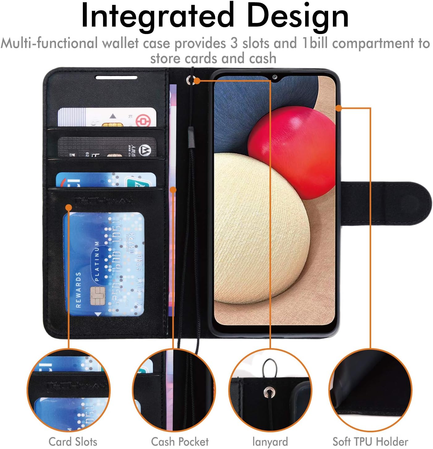 [Wallet Case] Protective Cover with Cash & Card Holder, Stand and Wrist Strap For Samsung Galaxy A02s