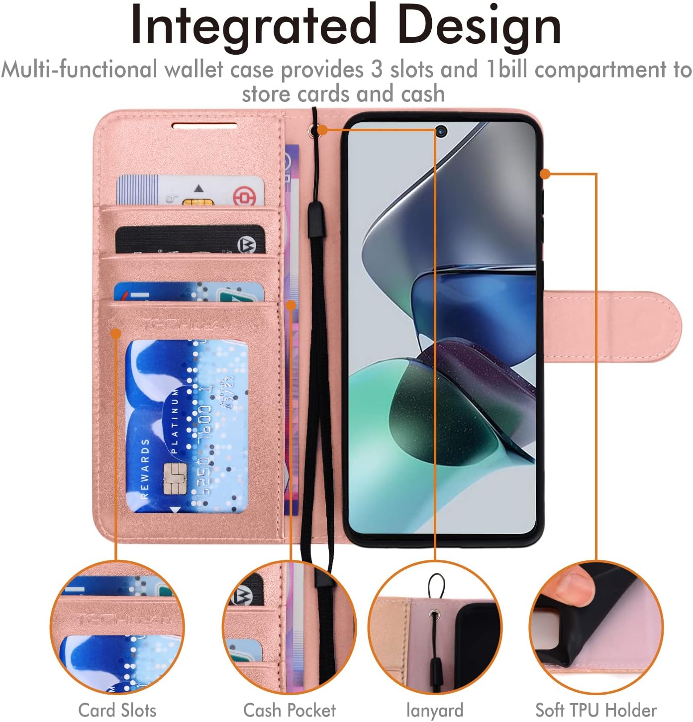 [Wallet Case] Protective Cover with Cash & Card Holder, Stand and Wrist Strap For Motorola Moto G13 / Moto G23
