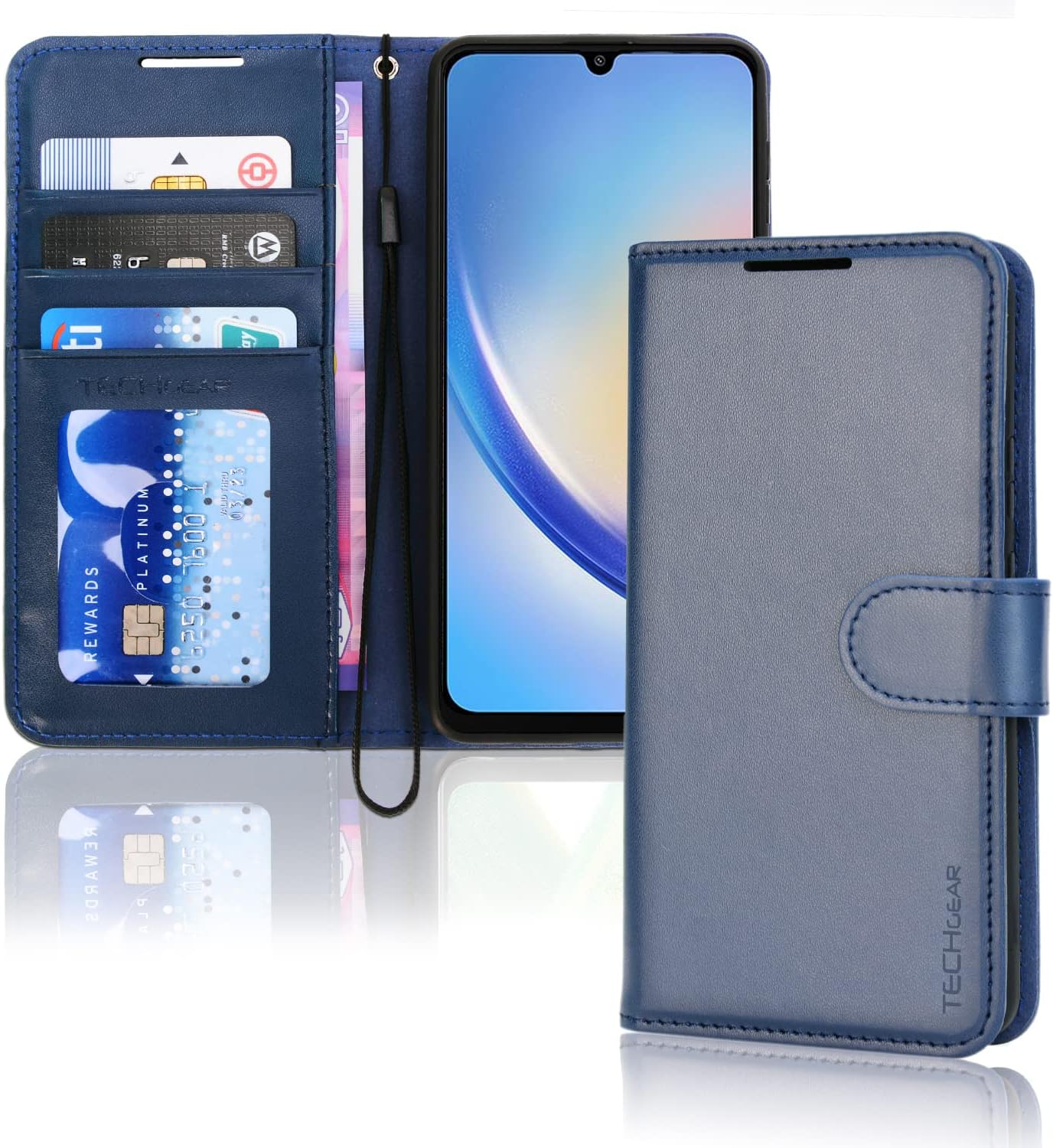 [Wallet Case] Protective Cover with Cash & Card Holder, Stand and Wrist Strap For Samsung A34 5G