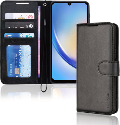 [Wallet Case] Protective Cover with Cash & Card Holder, Stand and Wrist Strap For Samsung A34 5G