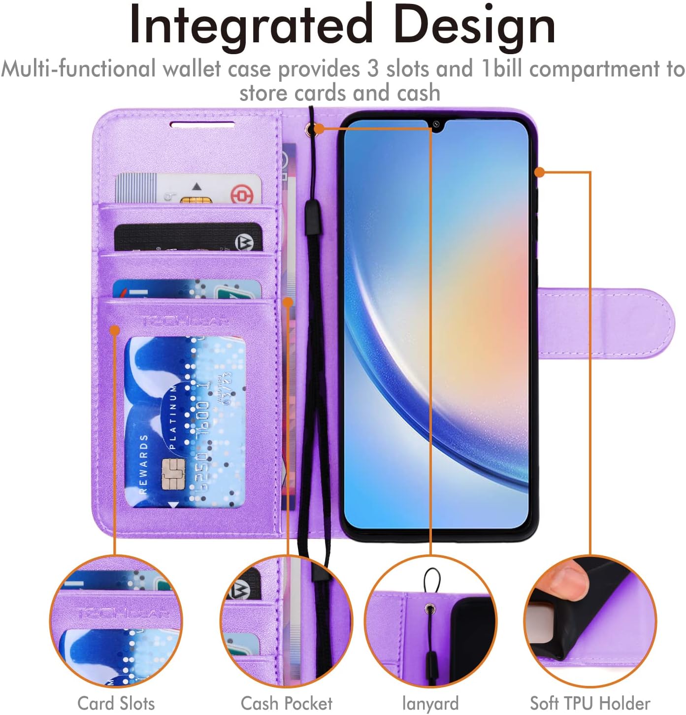 [Wallet Case] Protective Cover with Cash & Card Holder, Stand and Wrist Strap For Samsung A34 5G