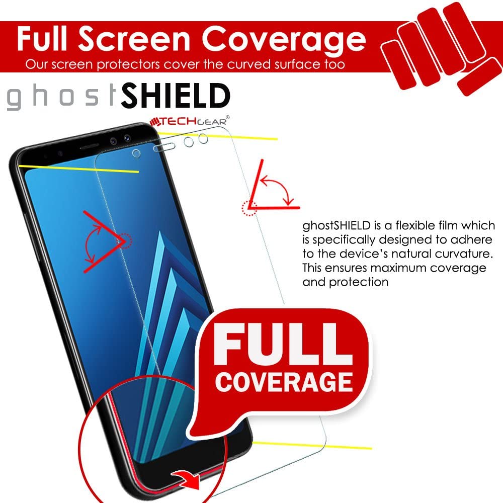 [3 Pack] TECHGEAR Screen Protectors to fit Samsung Galaxy A8 2018 [ghostSHIELD Edition] Flexible TPU Screen Protector with Full Screen Coverage