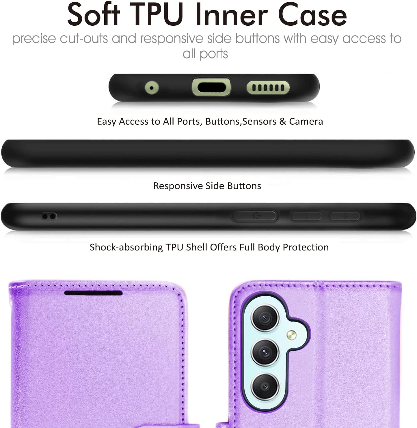 [Wallet Case] Protective Cover with Cash & Card Holder, Stand and Wrist Strap For Samsung A34 5G