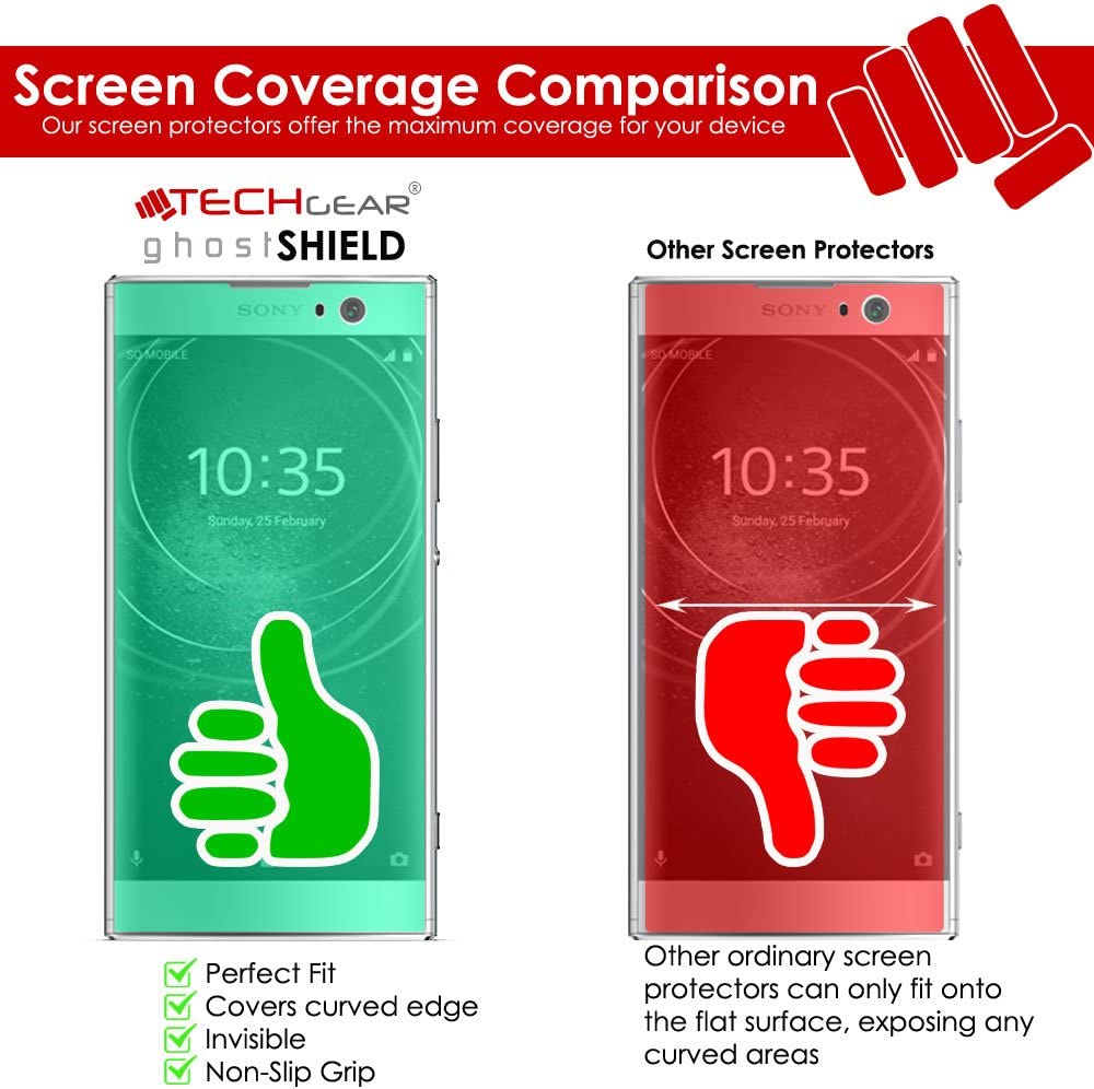 TECHGEAR Screen Protector to fit Sony Xperia XA2 [ghostSHIELD Edition] Flexible TPU Screen Protector with Full Screen Coverage inc Curved Screen