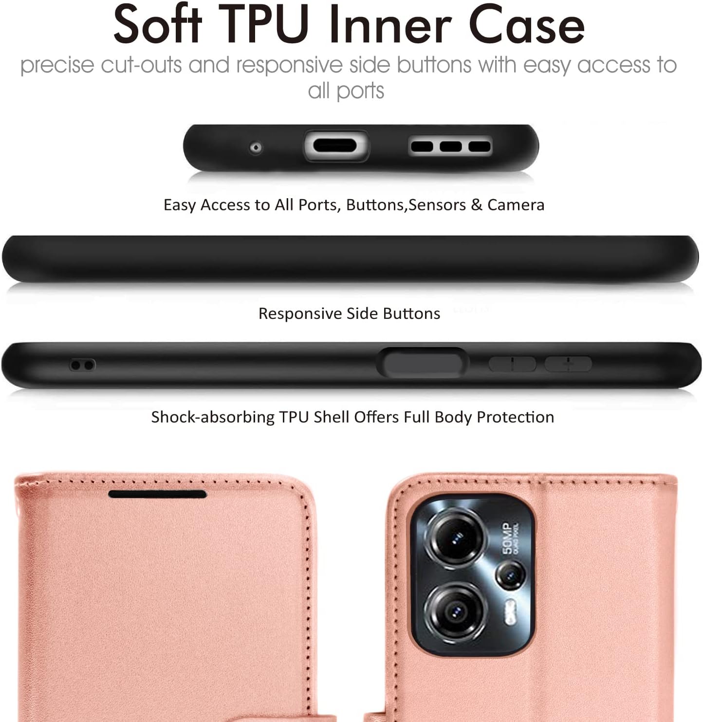 [Wallet Case] Protective Cover with Cash & Card Holder, Stand and Wrist Strap For Motorola Moto G13 / Moto G23
