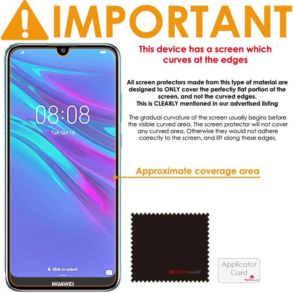 [3 Pack] TECHGEAR Screen Protectors for Huawei Y7 2019, CLEAR LCD Screen Protectors Cover Guards Compatible with Huawei Y7 2019