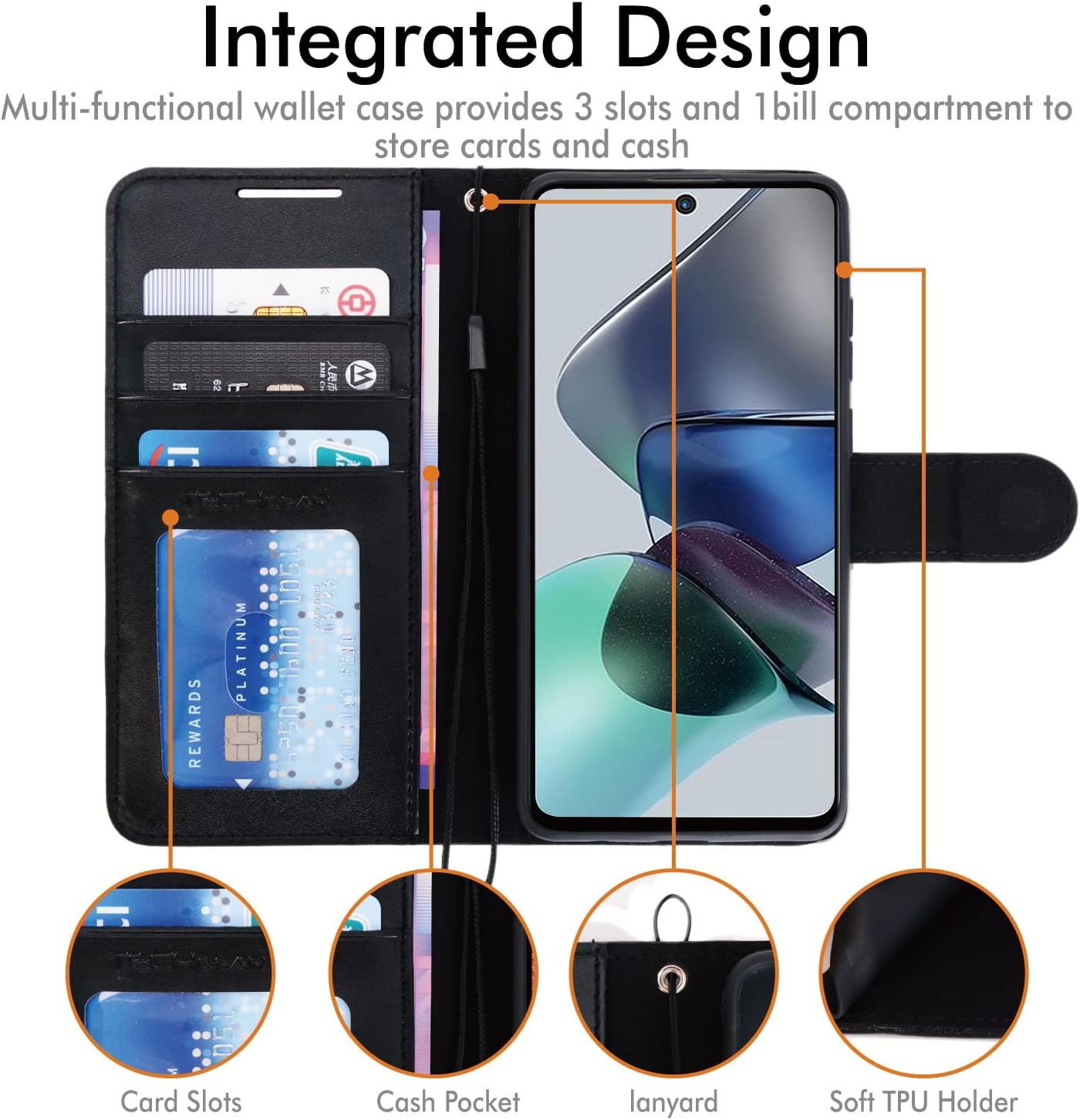 [Wallet Case] Protective Cover with Cash & Card Holder, Stand and Wrist Strap For Motorola Moto G13 / Moto G23