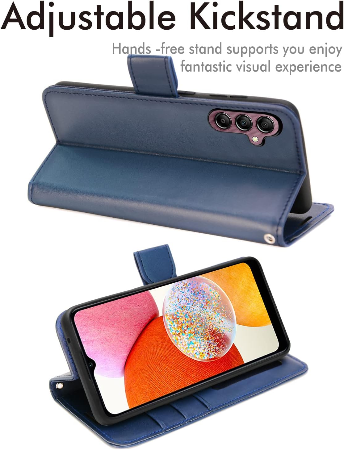 [Wallet Case] Protective Cover with Cash & Card Holder, Stand and Wrist Strap For Samsung A14 5G