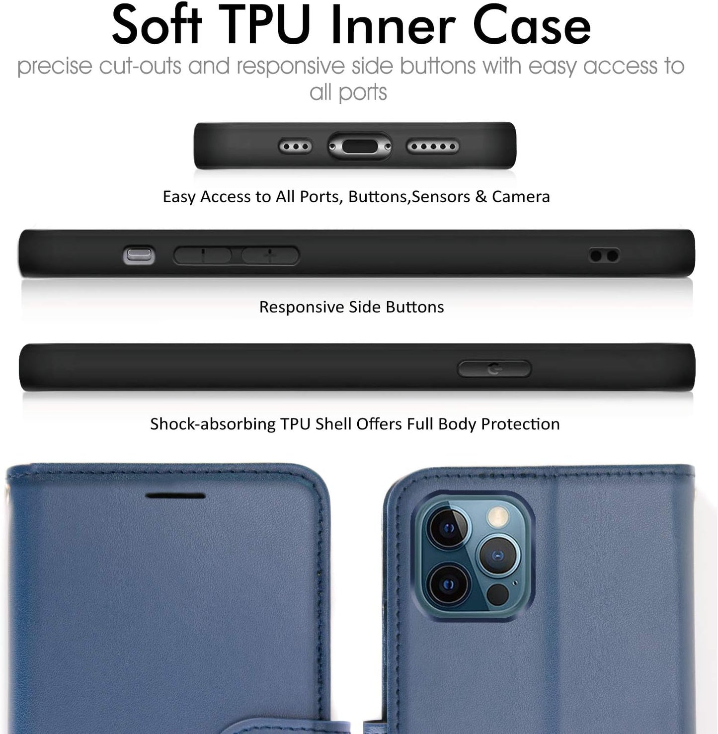 [Wallet Case] Protective Cover with Cash & Card Holder, Stand and Wrist Strap For Apple iPhone 12 Pro Max