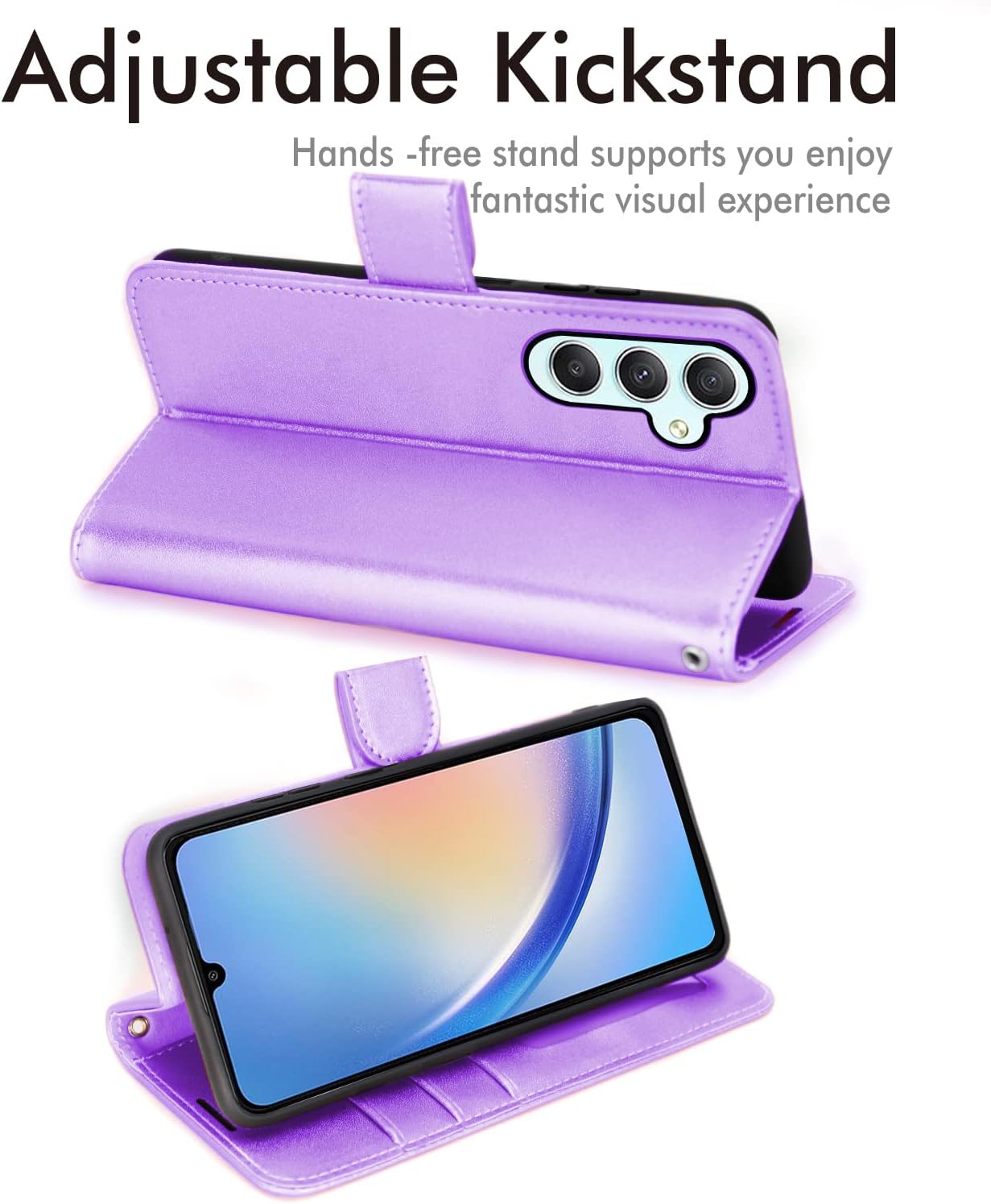 [Wallet Case] Protective Cover with Cash & Card Holder, Stand and Wrist Strap For Samsung A34 5G