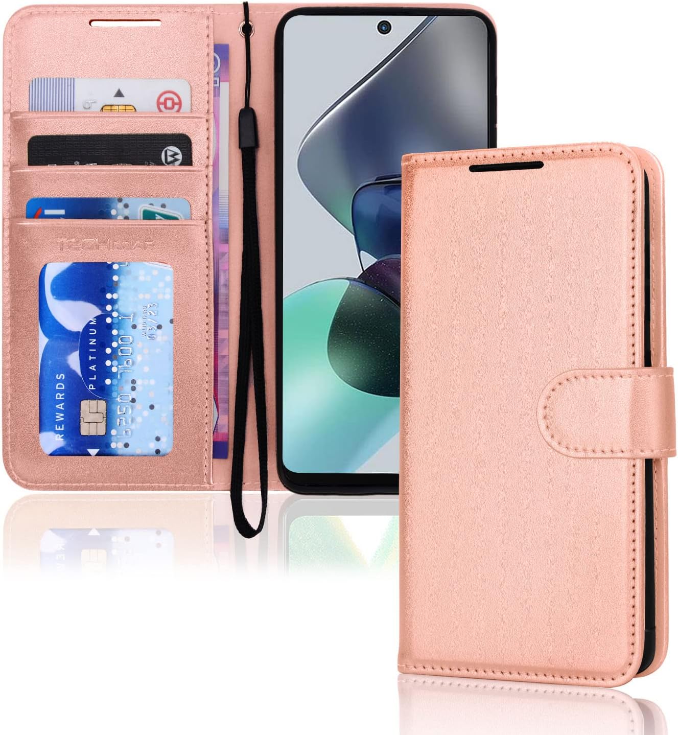[Wallet Case] Protective Cover with Cash & Card Holder, Stand and Wrist Strap For Motorola Moto G13 / Moto G23