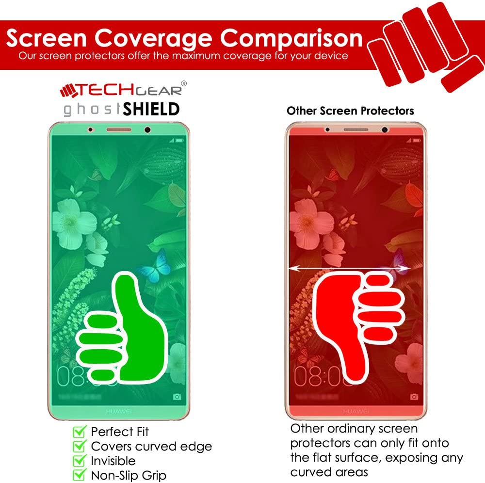 TECHGEAR Screen Protector to fit Huawei Mate 10 Pro [ghostSHIELD Edition] Reinforced Flexible TPU Screen Protector with Full Screen Coverage