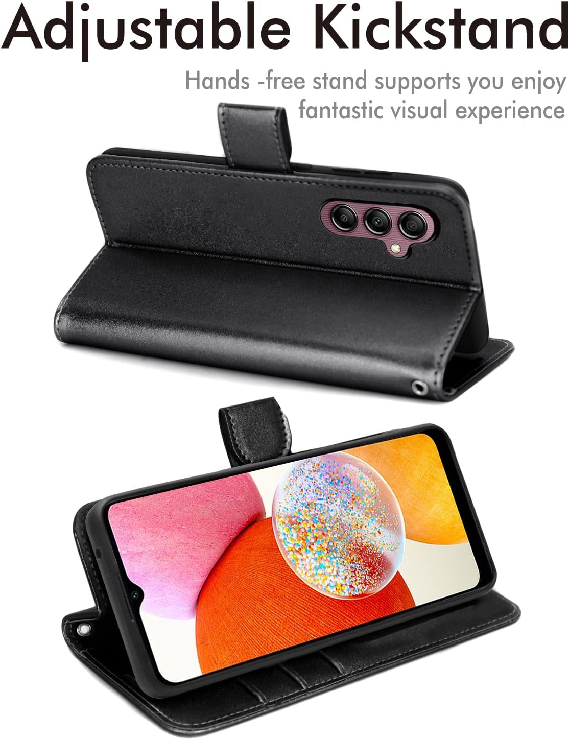 [Wallet Case] Protective Cover with Cash & Card Holder, Stand and Wrist Strap For Samsung A14 5G