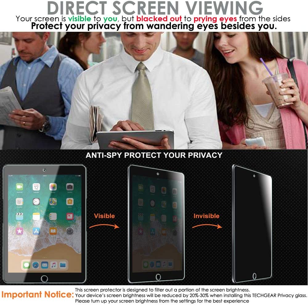 iPad Mini 5 / Mini 4 Anti Spy, Privacy Tempered Glass Screen Protectors