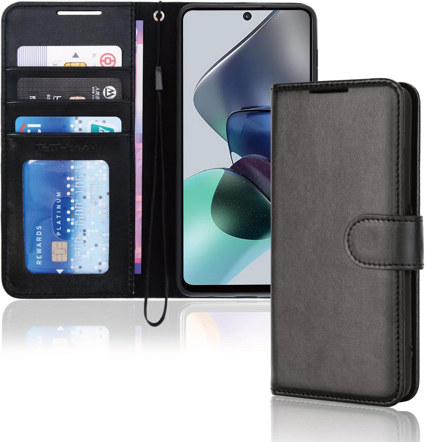 [Wallet Case] Protective Cover with Cash & Card Holder, Stand and Wrist Strap For Motorola Moto G13 / Moto G23