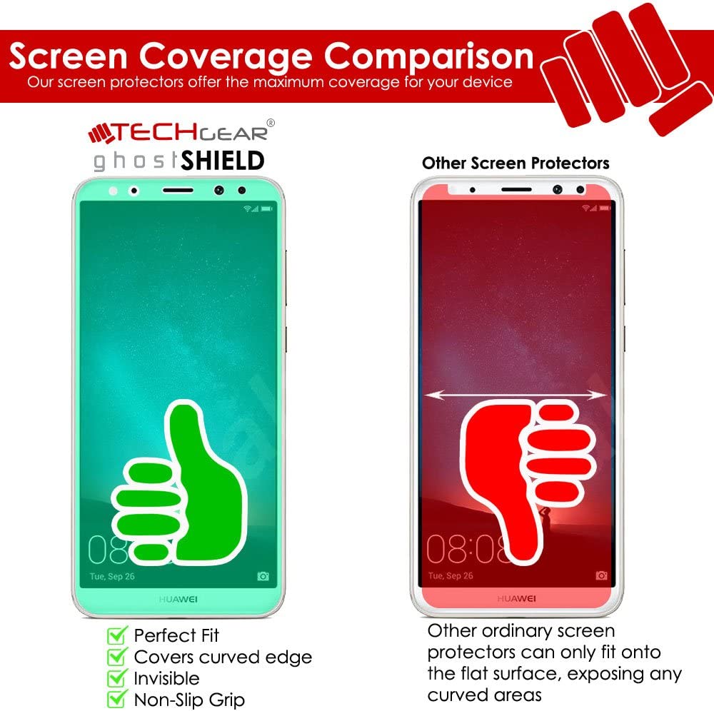 TECHGEAR Screen Protector to fit Huawei Mate 10 Lite [ghostSHIELD Edition] Genuine Reinforced Flexible TPU Screen Protector with Full Screen Coverage