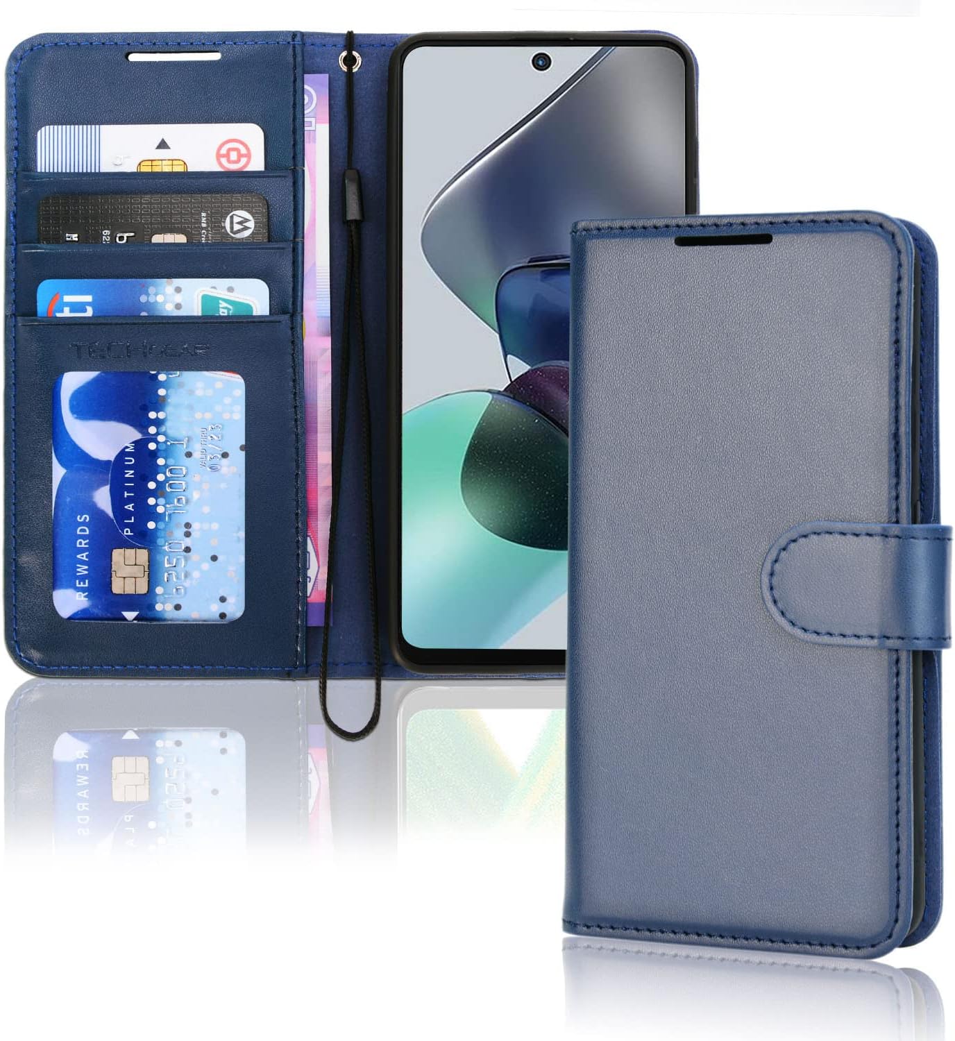 [Wallet Case] Protective Cover with Cash & Card Holder, Stand and Wrist Strap For Motorola Moto G13 / Moto G23