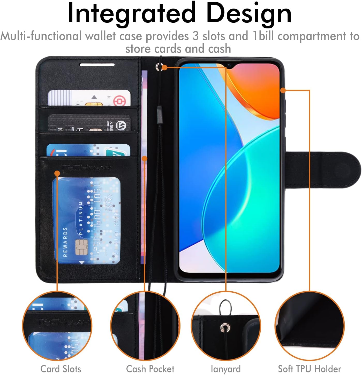 [Wallet Case] Protective Cover with Cash & Card Holder, Stand and Wrist Strap For Honor X6 4G / Honor X8 5G
