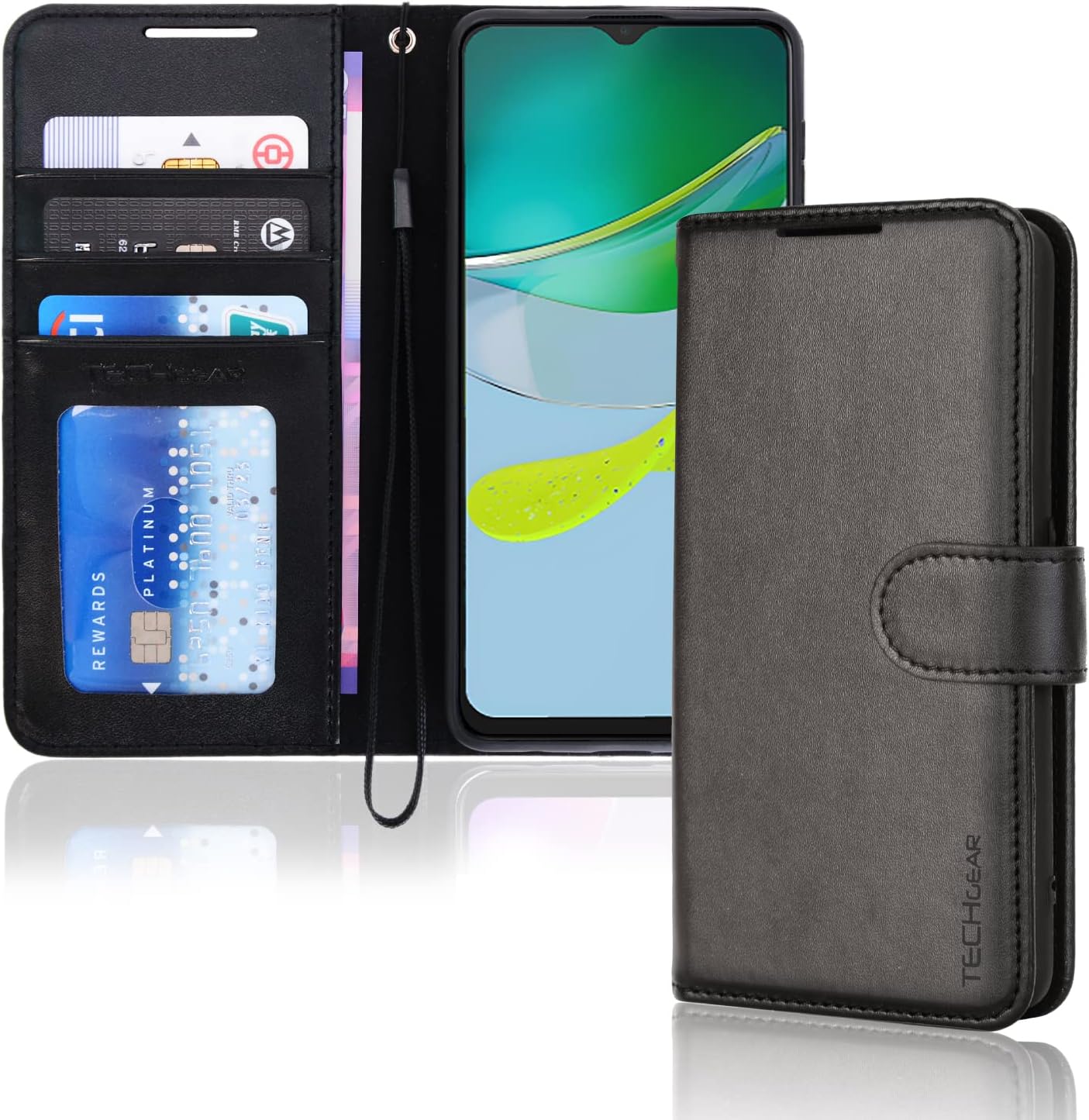 [Wallet Case] Protective Cover with Cash & Card Holder, Stand and Wrist Strap For Motorola Moto E13