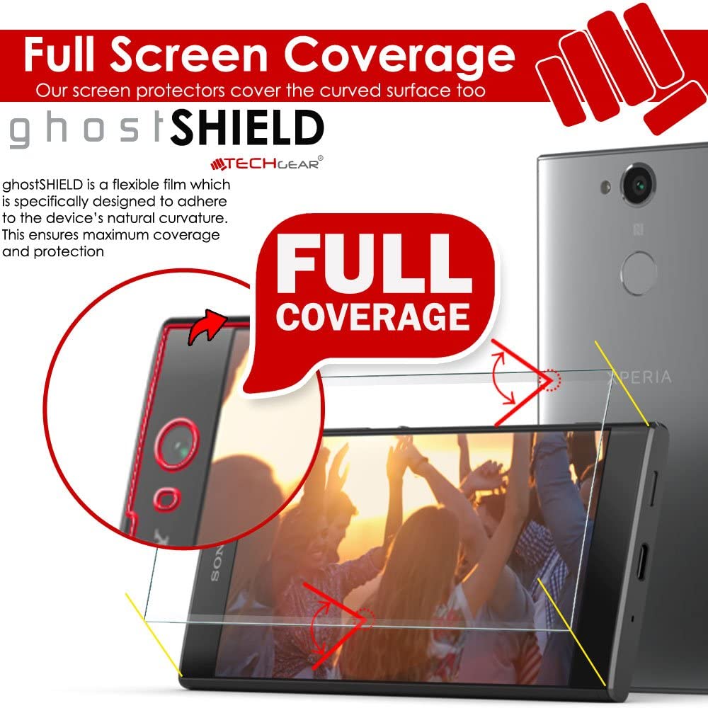 TECHGEAR Screen Protector to fit Sony Xperia XA2 [ghostSHIELD Edition] Flexible TPU Screen Protector with Full Screen Coverage inc Curved Screen
