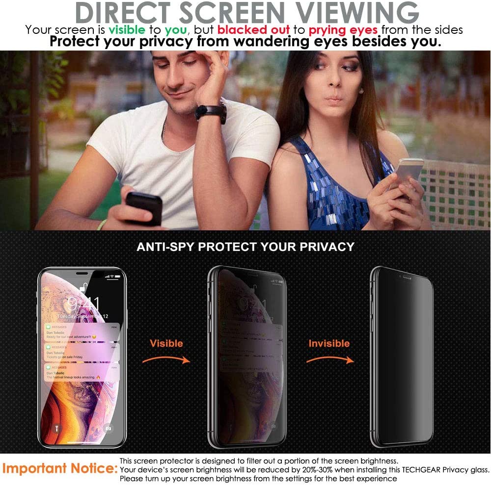 iPhone 12 Pro Max Anti Spy, Privacy Full Coverage 3D Tempered Glass Screen Protectors
