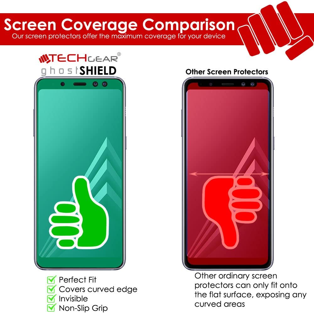 [3 Pack] TECHGEAR Screen Protectors to fit Samsung Galaxy A8 2018 [ghostSHIELD Edition] Flexible TPU Screen Protector with Full Screen Coverage