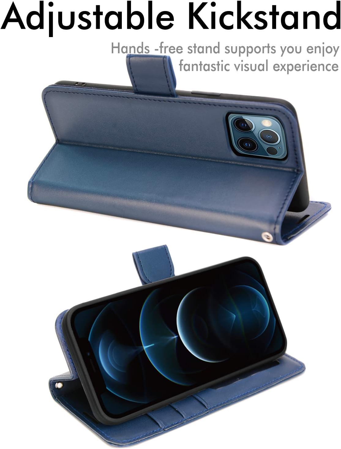 [Wallet Case] Protective Cover with Cash & Card Holder, Stand and Wrist Strap For Apple iPhone 12 Pro Max
