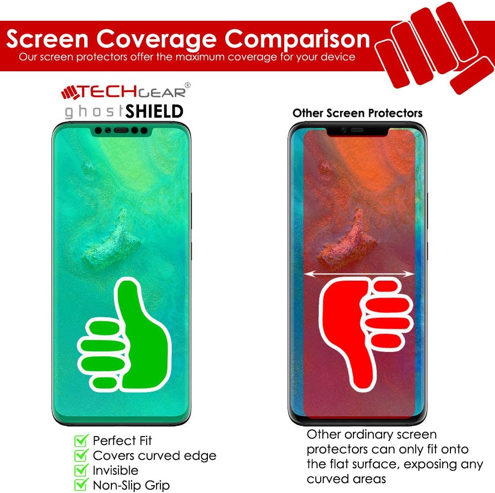 TECHGEAR Screen Protectors fit Huawei Mate 20 Pro [ghostSHIELD Edition] Reinforced Flexible TPU Screen Protector with Full Screen Coverage