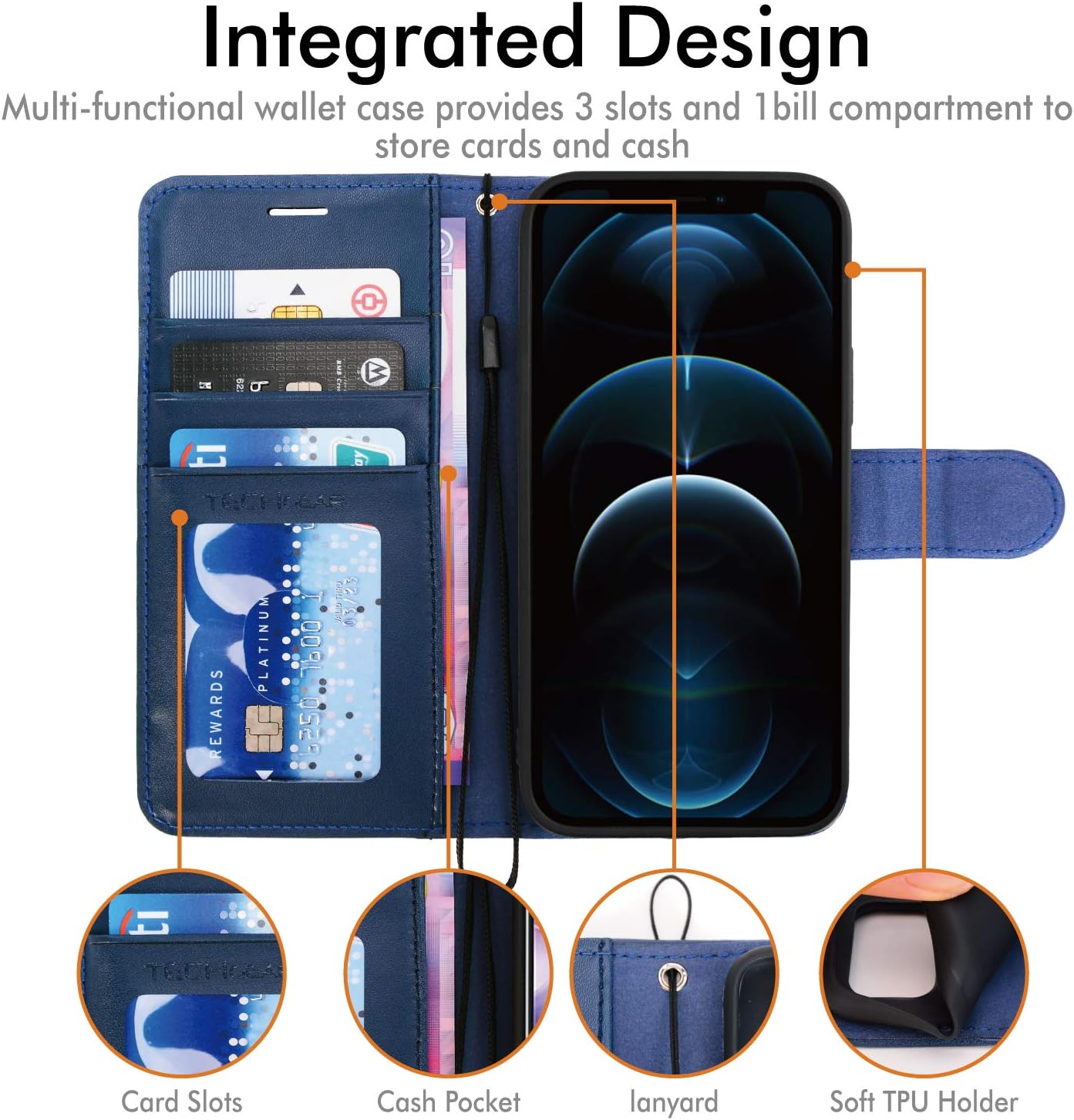 [Wallet Case] Protective Cover with Cash & Card Holder, Stand and Wrist Strap For Apple iPhone 12 Pro Max