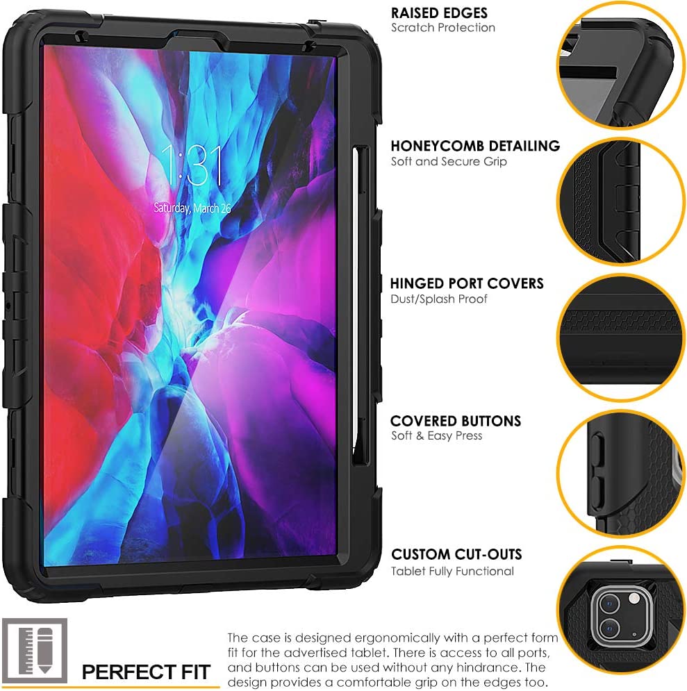 [UTILITY Case] Full Body Shockproof Case with Stand, Hand & Shoulder Strap for iPad Pro 12.9"(6th 5th 3rd 2nd Generation)