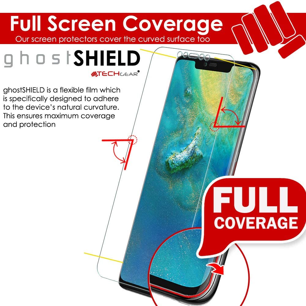 TECHGEAR Screen Protectors fit Huawei Mate 20 Pro [ghostSHIELD Edition] Reinforced Flexible TPU Screen Protector with Full Screen Coverage